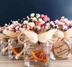 10 Adet Kare Cam Şişede Portakallı Tarçınlı  Deniz Kumlu  Jel Mum