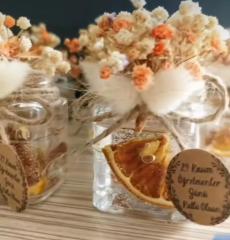 10 Adet Kare Cam Şişede Portakallı Tarçınlı  Deniz Kumlu  Jel Mum