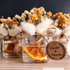 50 Adet Kare Cam Şişede Portakallı Tarçınlı  Deniz Kumlu  Jel Mum