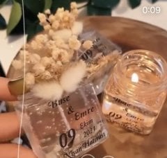 Hediyelik  Etiketli Cam Şişede Kahve Çekirdeği Jel Mum Nişan Kına Nikah Şekeri