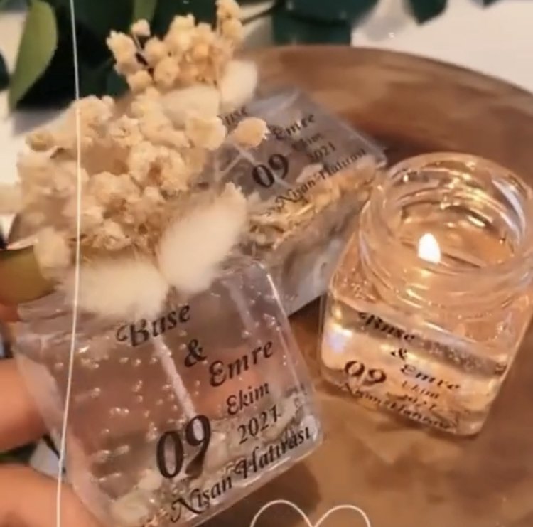 Hediyelik  Etiketli Cam Şişede Kahve Çekirdeği Jel Mum Nişan Kına Nikah Şekeri