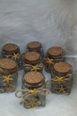 10 Adet Kare Cam Şişede Deniz Yıldızlı  Deniz Kumlu  Jel Mum