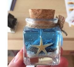 10 Adet Kare Cam Şişede Deniz Yıldızlı  Deniz Kumlu  Jel Mum