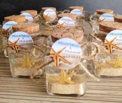 10 Adet Kare Cam Şişede Deniz Yıldızlı  Deniz Kumlu  Jel Mum