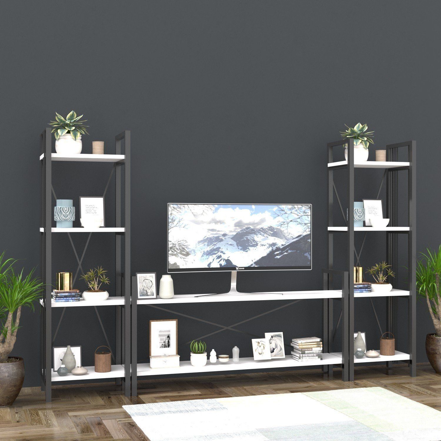Dora Metal Tv Ünitesi 2 Kitaplıklı Beyaz