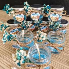 10 Adet Cam Şişede Deniz Kumlu  Jel Mum Beyaz