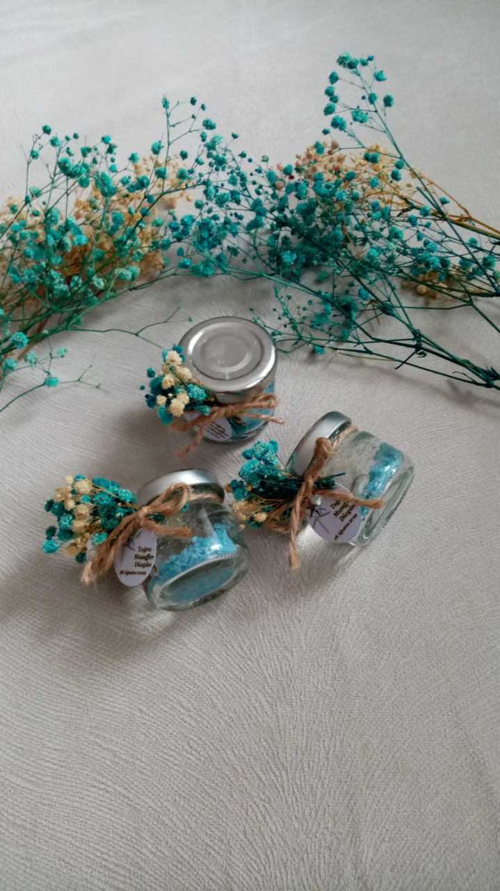 10 Adet Cam Şişede Deniz Kumlu  Jel Mum Beyaz