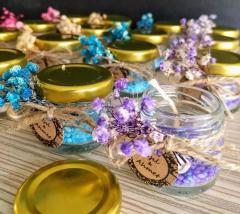 10 Adet Cam Şişede Deniz Kumlu  Jel Mum Beyaz