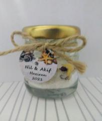 10 Adet Cam Şişede Deniz Kumlu  Jel Mum Beyaz