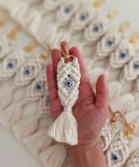 Jelatin Poşetli Baklava  Dilimli Nazar Boncuklu  Makrome Anahtarlık