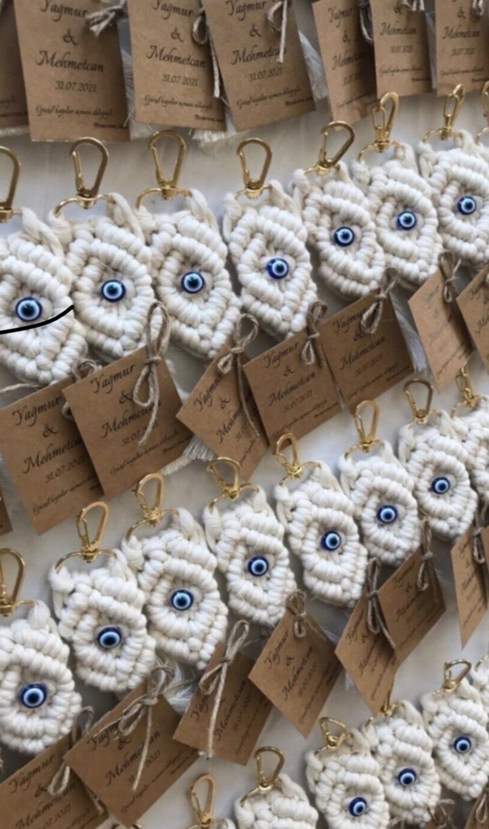 Jelatin Poşetli Baklava  Dilimli Nazar Boncuklu  Makrome Anahtarlık