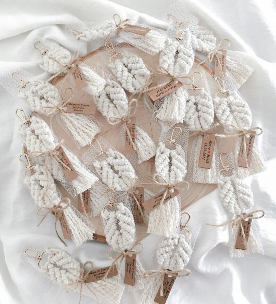 Jelatin Poşetli Baklava  Dilimli Nazar Boncuklu  Makrome Anahtarlık GRİ