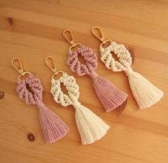 Jelatin Poşetli Baklava  Dilimli Nazar Boncuklu  Makrome Anahtarlık GRİ