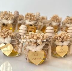 Pleksili Ayna Etiketli Yıl Başı Yeni Yıl Hediyelik  10 adet  Bal Kaşıklı 40 ml Mini Cam Kavanozda Söz, Nişan, Nikah, Doğum Günü Hediyeliği