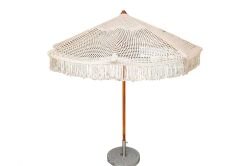 Makrome Şemsiye Pamuk İp den  Elde  Yapım  150 cm Çapında Bahçe, Havuz, Veranda Otel Ve Plaj Şemsiyesi Makrome Saçaklı Şemsiye (ayak Hariç ) Makrome yuvarlak şemsiye