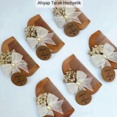 Hediyeliklerbizden Kraft Kutulu 10 Adet İncili Ağaç Tarak Nikah Şekeri Söz Nişan Hediyeliği Kına Nikah Doğum Günü Hediyelik