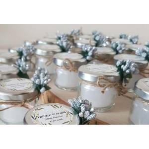 10 Adet 28 cc  Cam Şişede Mantar Kapaklı Deniz Kabuklu Jel Mum Beyaz