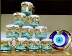 10 Adet 28 cc  Cam Şişede Mantar Kapaklı Deniz Kabuklu Jel Mum Beyaz