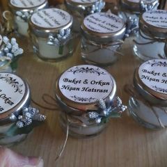 20 Adet 28 cc  Cam Şişede Mantar Kapaklı Deniz Kabuklu Jel Mum Beyaz