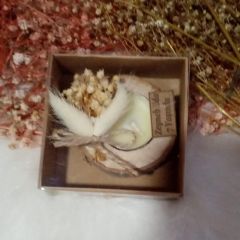 10 Adet Kutulu Deniz Yıldızlı Woodbackproduct çiçekli etiketli  Ağaç Kütük Mumluk KREM