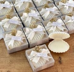 10 Adet Hediyeliklerbizden Kraft Kutuda Hediyelik İncili İstiridye Kutusunda Mum Nişan Kına Nikah Düğün Doğum Günü Hediyelik Kız İsteme