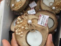 10 Adet İncili Ağaç Kütük Mumluk  Mumluk, Nikah şekeri KREM