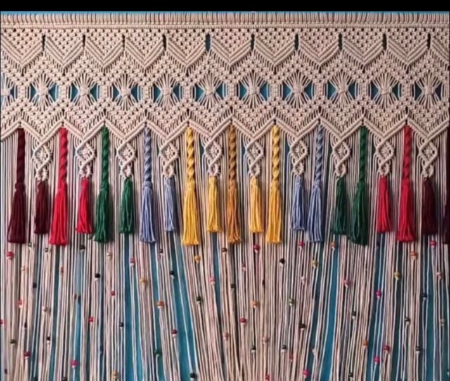 Hediyeliklerbizden Boncuklu Makrome Kapı Perdesi En 250 boy 250 Makrome cam perdesi