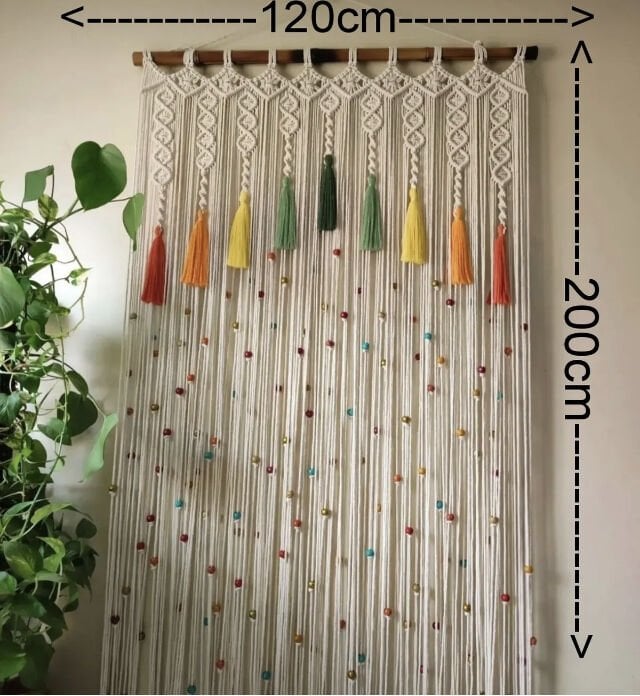 Hediyelikler bizden 120 × 200 Boncuklu Püsküllü makrome kapı perdesi istenilen ölçüde sipariş alınır beş iş gününde kargo yapılır