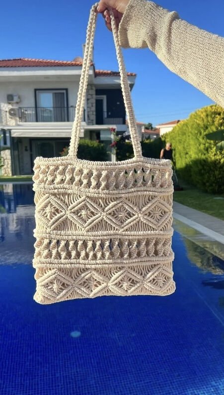 Yeni Trent Makrome Yaz Çantası Plaj Çantası 35 x 40 cm Astarlıdır