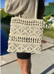 Yeni Trent Makrome Yaz Çantası Plaj Çantası 35 x 40 cm Astarlıdır