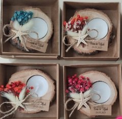 10 Adet Resimli  Ağaç Kütük Mağnet Nikah şekeri KREM