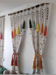 Hediyeliklerbizden En 100 cm Boy 200  Makrome Kapı Cam Perdesi İstenilen Ölçüde Hazırlanır